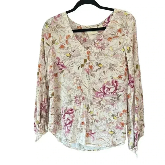 NWT ANTHROPOLOGIE Maeve Cream Floral Print Balloon Sleeve Tie Blouse. Size XS - Picture 3 of 14